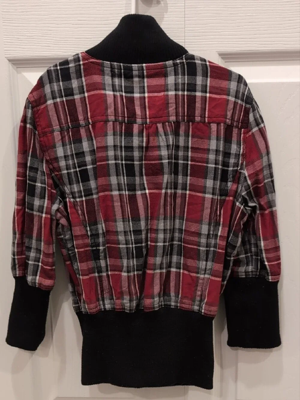 Miss Lili Red & Black Plaid Button-Front Puffer Jacket